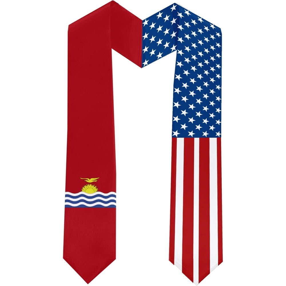 3473 2025 Kiribati Flag and USA Flag Graduation Stole Graduation Sash